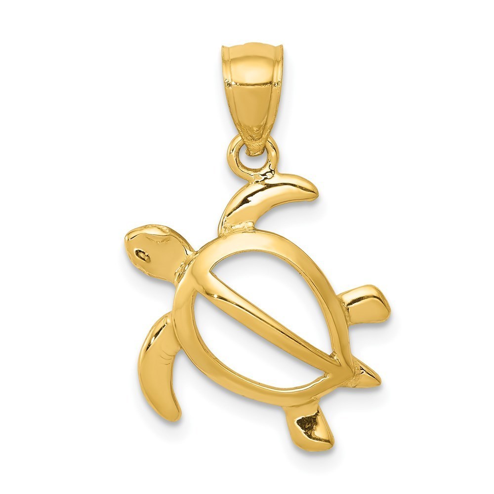 14k Yellow Gold Open Turtle Necklace Charm Pendant